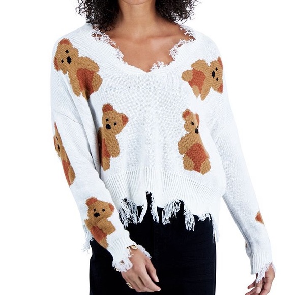 New Just Polly Frayed Teddy Bear Sweater Size Large - Picture 6 of 6